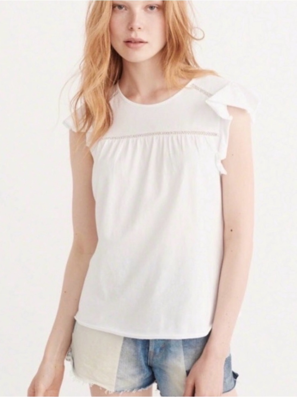 Abercrombie & Fitch White Ruffle Sleeve Cotton Top